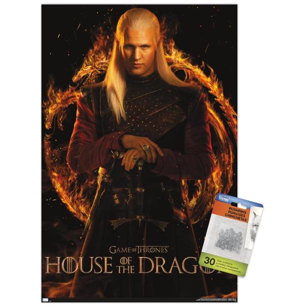 Trends International House of the Dragon - Daemon One Sheet Wall Poster, 14.72" x 22.37", Premium Poster ＆ Push Pin Bundle