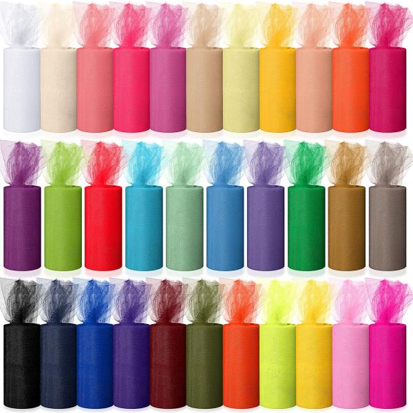 32 Colors Tulle Rolls Tulle Fabric 6 Inches by 25 Yards Rainbow Ribbon Netting Net Mesh Spool Material for Tutu Wedding Decoration Party Gift Wrapping