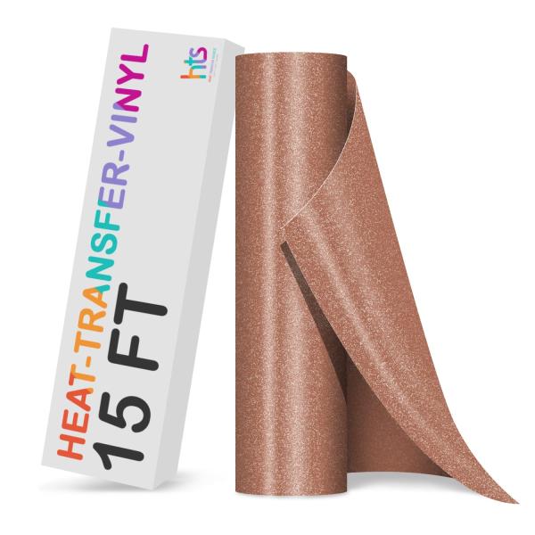 Rose Gold Glitter HTV Heat Transfer Vinyl Rolls - 12" x 15ft Glitter HTV Vinyl for Shirts, Glitter Iron on Vinyl for All Cutter Machine - Our Sparkle