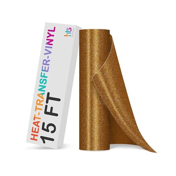 Gold Glitter HTV Heat Transfer Vinyl Rolls - 12" x 15ft Glitter HTV Vinyl for Shirts, Glitter Iron on Vinyl for All Cutter Machine - Our Sparkle Glitt