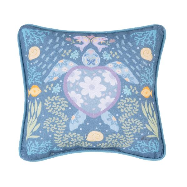C＆F Home C81215546 Cotton Throw Pillow, Turtle Coral, 10 Inches 10" x 10" Green