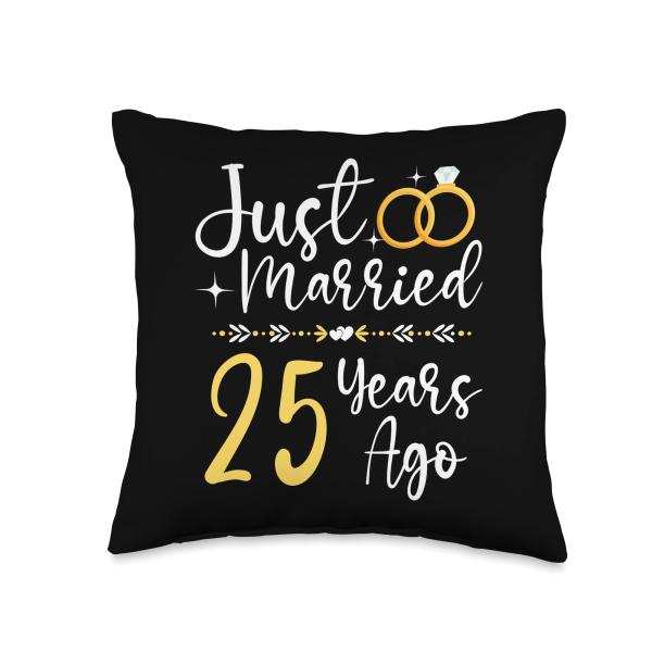 25th Wedding Anniversary Married 25 Years Ago Husband Wife Throw Pillow
