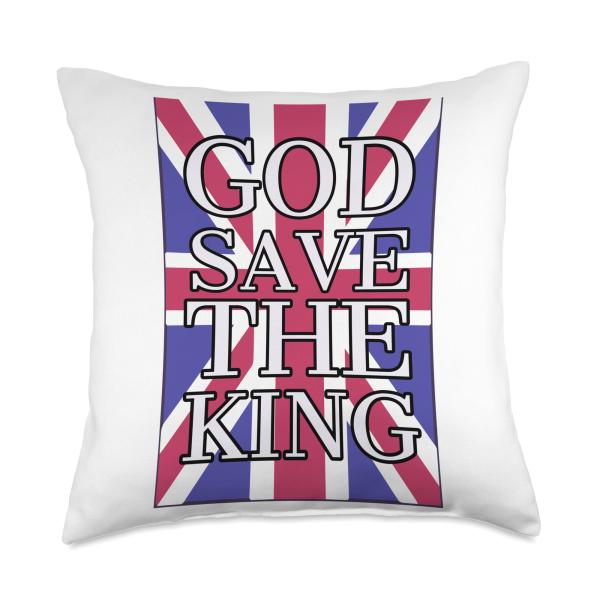 God Save The King British Royal Family UK Union Jack Flag Throw Pillow
