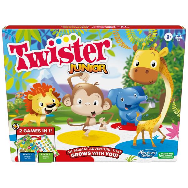 Hasbro Gaming Twister Junior Game, Animal Adventure 2-Sided Mat, 2 Games in 1, Party Game for Kids Ages 3 and Up and 2-4 Players (Amazon Exclusive)
