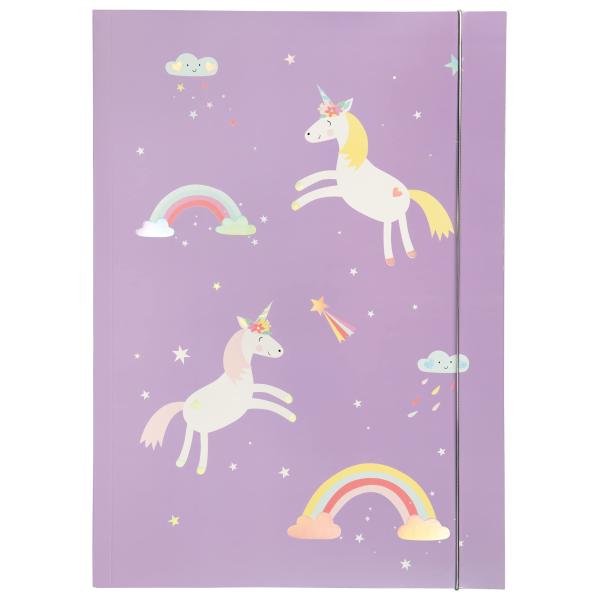 folia 69013 - Portfolio Folder A3 Hot Foil Magic Unicorns Made of Sturdy Cardboard with Elastic Band