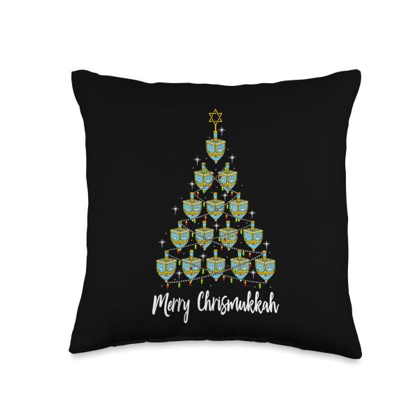 Merry Chrismukkah Hanukkah Dreidel Christmas Tree Jewish Throw Pillow