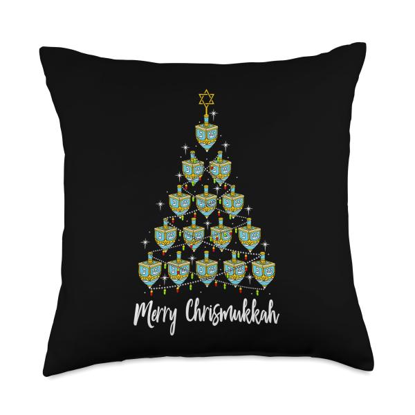 Merry Chrismukkah Hanukkah Dreidel Christmas Tree Jewish Throw Pillow