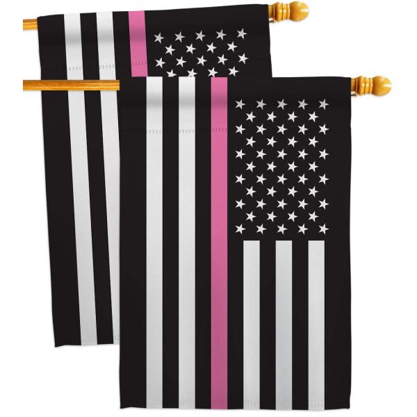 US Thin Pink Line House Flag - 2 pcs Pack Support Octorber Pink Ribbon Autism Breast Cancer Awareness Decoration Gifts For Women BLM - Fall Decor Art