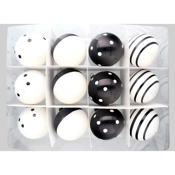 Christmas Ornaments | Made of Glass | Crafted by Hand | Black and White Christmas Decor | Ideal with Christmas Lights | Christmas Tree Decorations | S