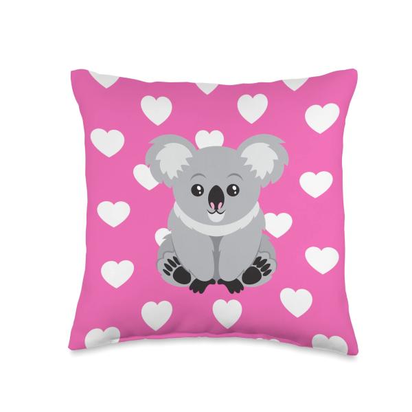 Koala Theme Baby Girl Pink Nursery Room Love Hearts Decor Throw Pillow