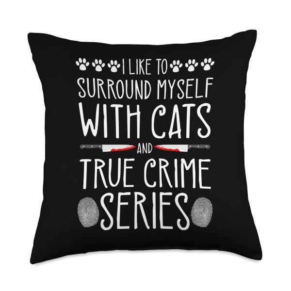 True Crime Series and Cats, Murder Show Junkie Murderino Throw Pillow