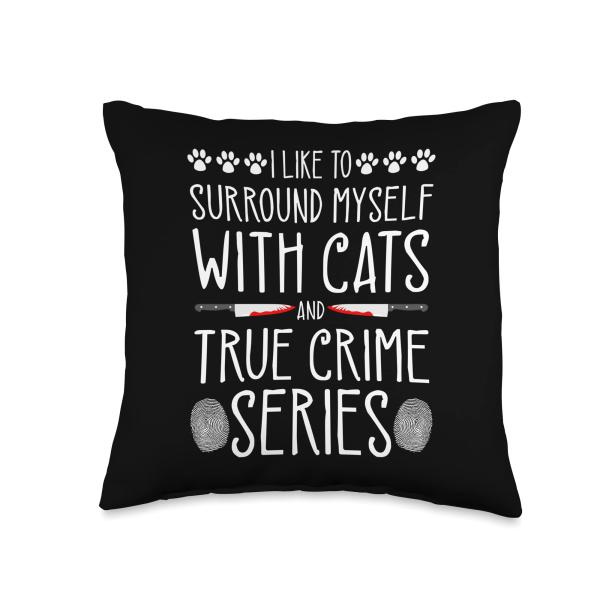 True Crime Series and Cats, Murder Show Junkie Murderino Throw Pillow