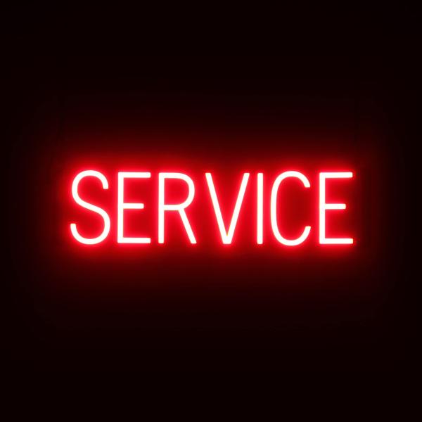SpellBrite SERVICE Sign | Directional Sign with Neon Look, Red LED Light Source | 24.9" x 6.3"