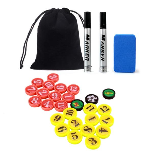 Joyeee Soccer Magnetic Board Accessories Set, Include 27 Pcs Player Markers, 2 Pcs Dry Erase Black Marker Pen, 1 Pcs Dry Eraser and Small Carry Pouch,