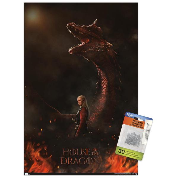 Trends International House of the Dragon - Daemon Dragon One Sheet Wall Poster, 14.72" x 22.37", Premium Poster ＆ Push Pin Bundle