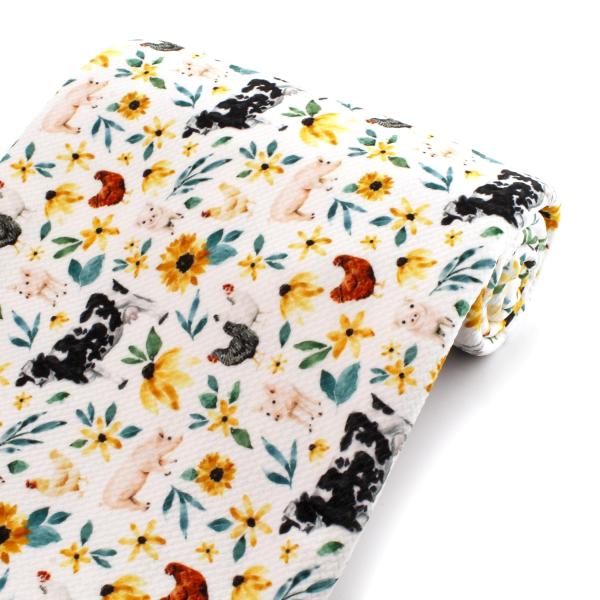 Sunflower Farm Animals Printed Liverpool Bullet Fabric Textured Knit 4 Way Stretch - 1 Yard