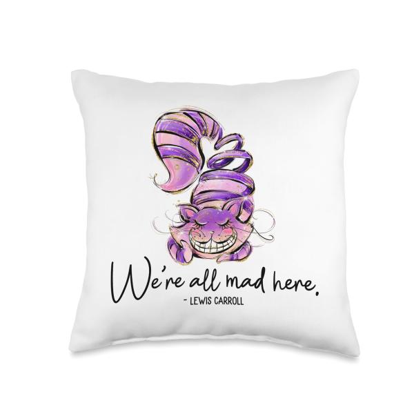 Chesire Cat, Alice in Wonderland, We're All Mad Here Quote Throw Pillow
