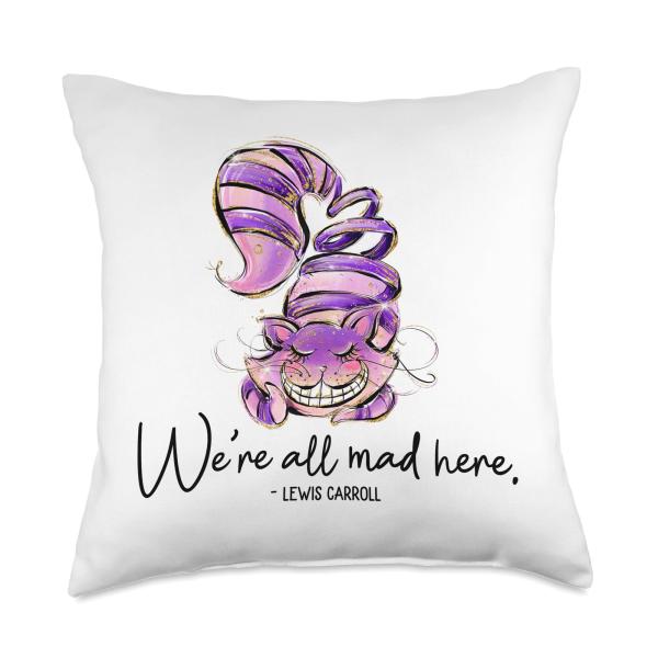 Chesire Cat, Alice in Wonderland, We're All Mad Here Quote Throw Pillow