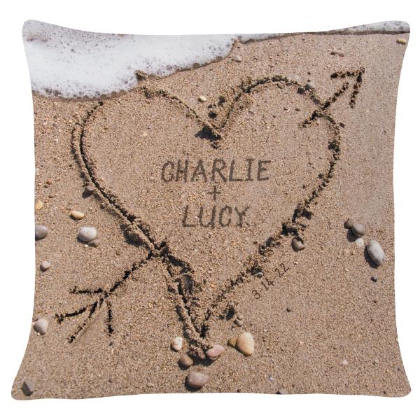 Let's Make Memories Personalized Heart in Sand Wedding Pillow - Home D〓cor for Newlyweds