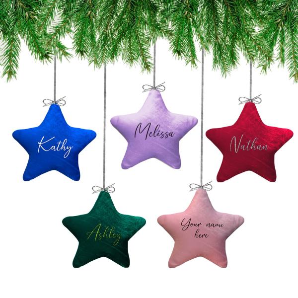 ZIMA BLUE 5pcs Personalized Christmas Ornaments Christmas Tree Decorations Velvet Star Ornaments, Create Your Own Set of in Stylish Script, Christmas