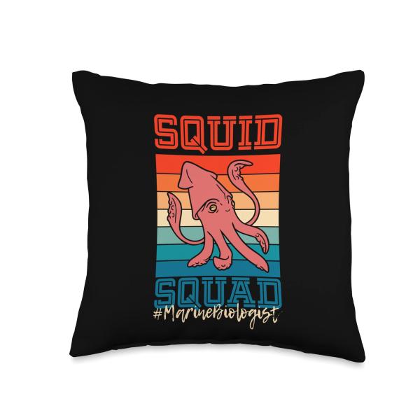 Marine Biologist Vintage SQUID SQUAD Ocean Biology Study Pun Throw Pillow