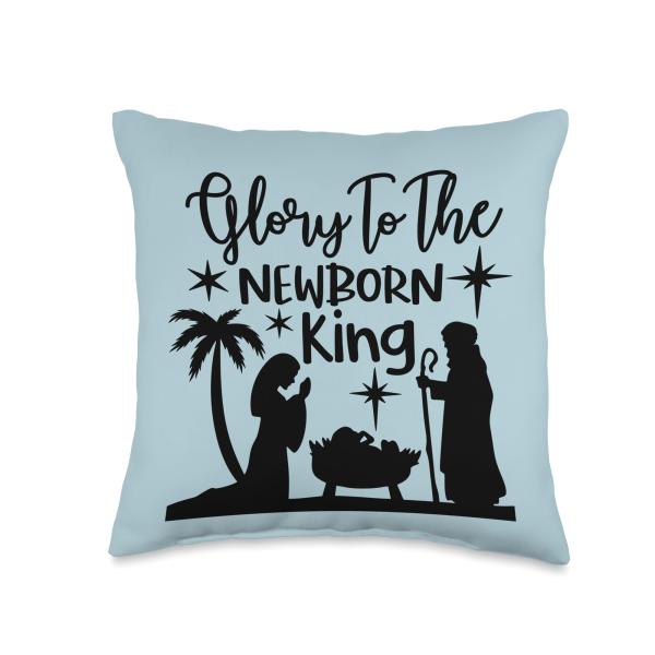 Christmas Nativity Scene Tee Religious Apparel Xmas Glory Throw Pillow