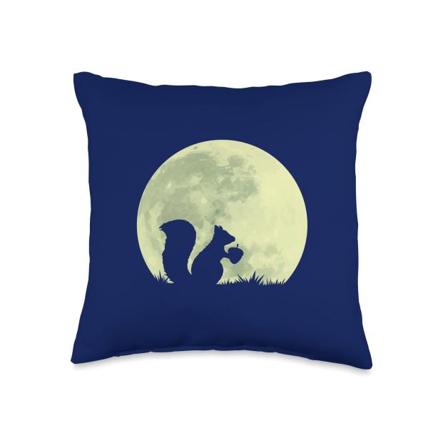 Squirrels Full Moon Acorn Forest Animal Lover Chipmunk Nuts Throw Pillow