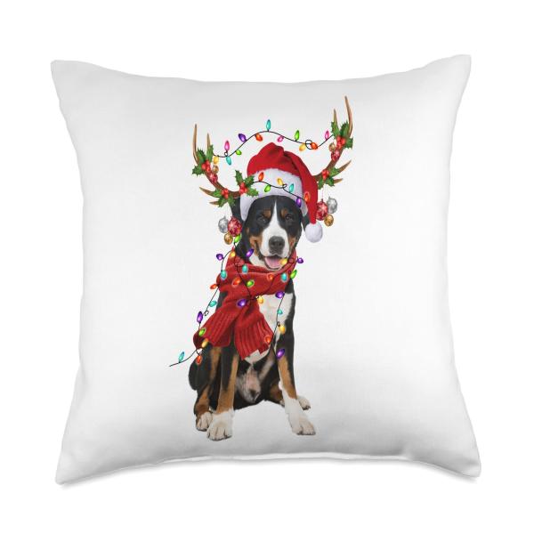Greater Swiss Mountain Dog Christmas Snow Santa Dog Xmas Throw Pillow