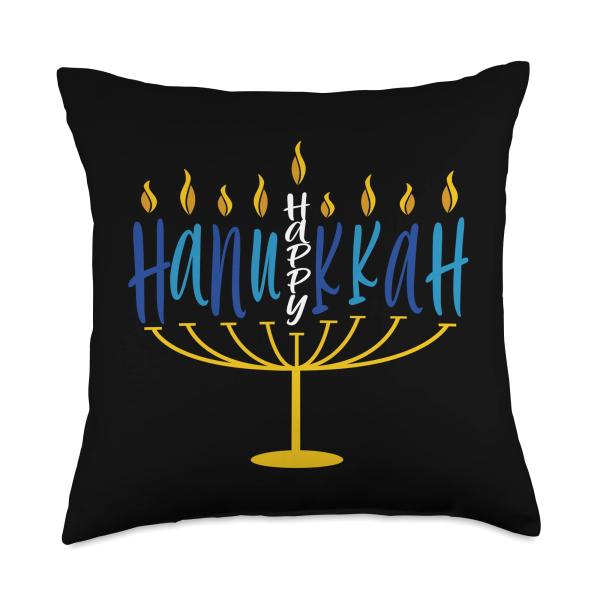 Happy Hanukkah Menorah Jewish Festival Of Lights Chanukah Throw Pillow