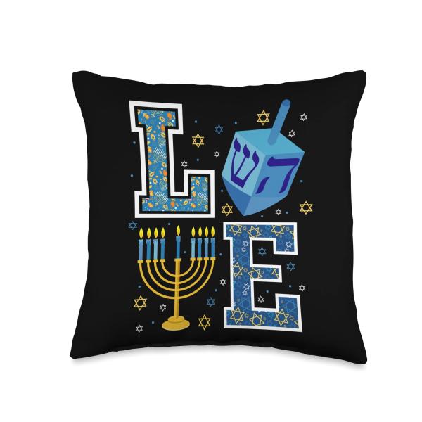 Love Hanukkah Menorah Jewish Festival Of Lights Chanukah Throw Pillow