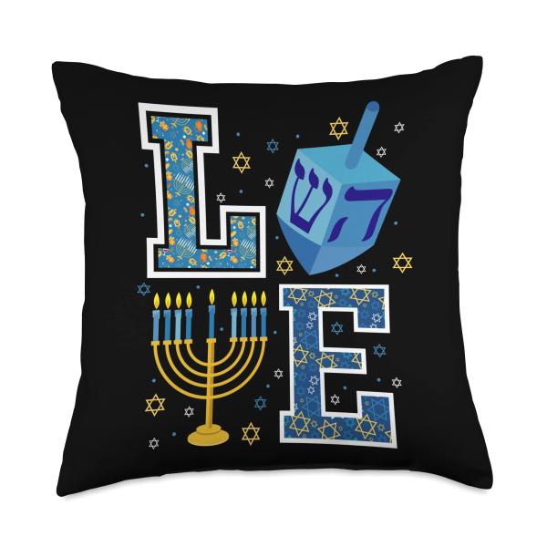 Love Hanukkah Menorah Jewish Festival Of Lights Chanukah Throw Pillow