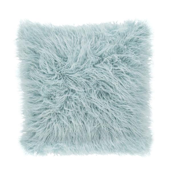 Fennco Styles Decorative Faux Mongolian Fur Throw Pillow 22" X 22" - Ice Blue Soft Plush Accent Pillow for Home, Couch, Bedroom, Living Room, and Offi