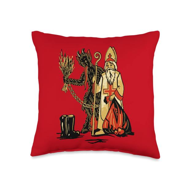 Krampus ＆ Saint Nicholas - Christmas Demon - Merry Krampus Throw Pillow