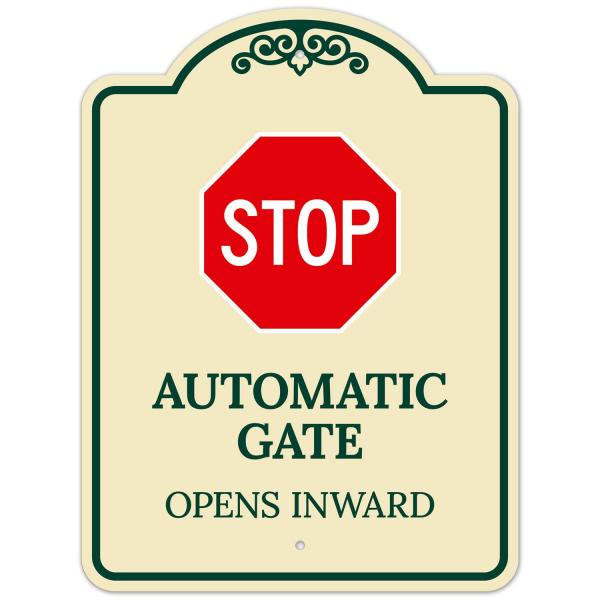 Stop Automatic Gate Opens Inward D〓cor Sign, (SI-73755) Green Light, 18x24 Inches, ACM, Fade Resistant, Made in USA