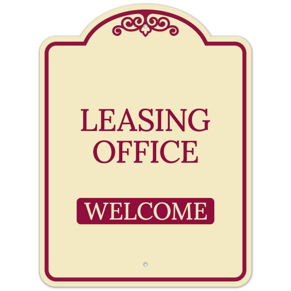 Leasing Office Welcome D〓cor Sign, (SI-73768) Burgundy Light, 18x24 Inches, ACM, Fade Resistant, Made in USA