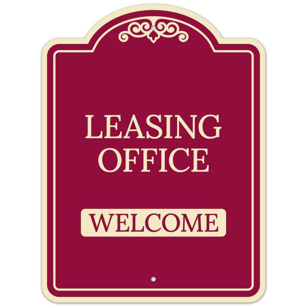 Leasing Office Welcome D〓cor Sign, (SI-73768) Burgundy Dark, 18x24 Inches, ACM, Fade Resistant, Made in USA