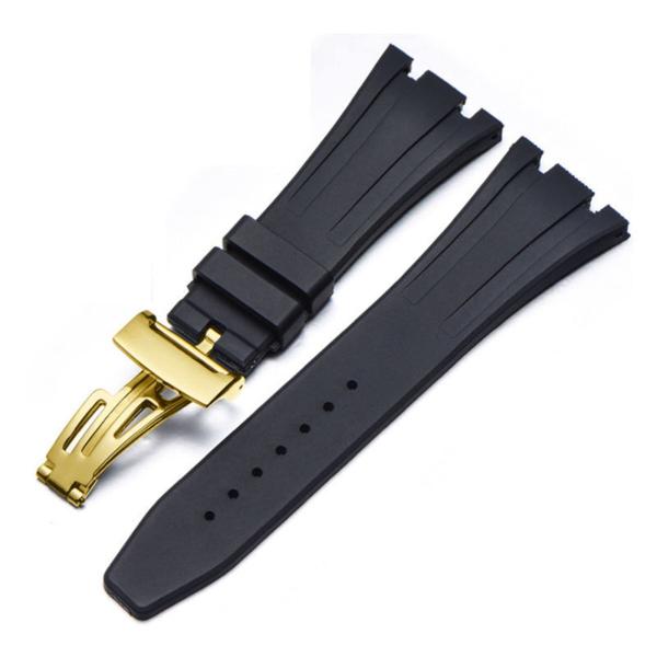 CYSUE for AP Royal Oak Offshore 15400/15202/15703 Rubber Silicone Watch Strap Men Watch Strap Accessories 27mm 28mm (Color : 10mm Gold Clasp, Size : 2