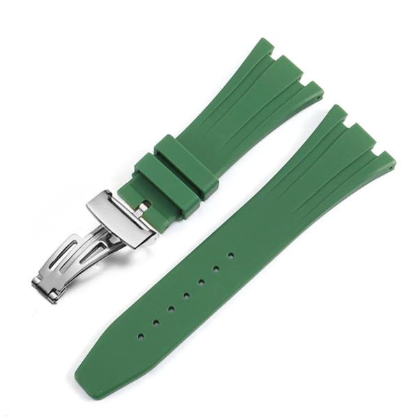 CYSUE for AP Royal Oak Offshore 15400/15202/15703 Rubber Silicone Watch Strap Men Watch Strap Accessories 27mm 28mm (Color : Green Silver, Size : 28mm