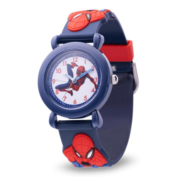 マーベル スパイダーマン キッズ プラスチック タイムティーチャー アナログ クォーツ 3Dストラップウォッチ ブルー, ブルー