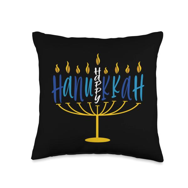 Happy Hanukkah Menorah Jewish Festival Of Lights Chanukah Throw Pillow