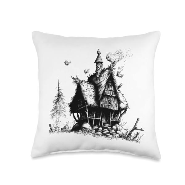 Walking House on Chicken Legs Slavic folklore Baba Yaga Art Throw Pillow