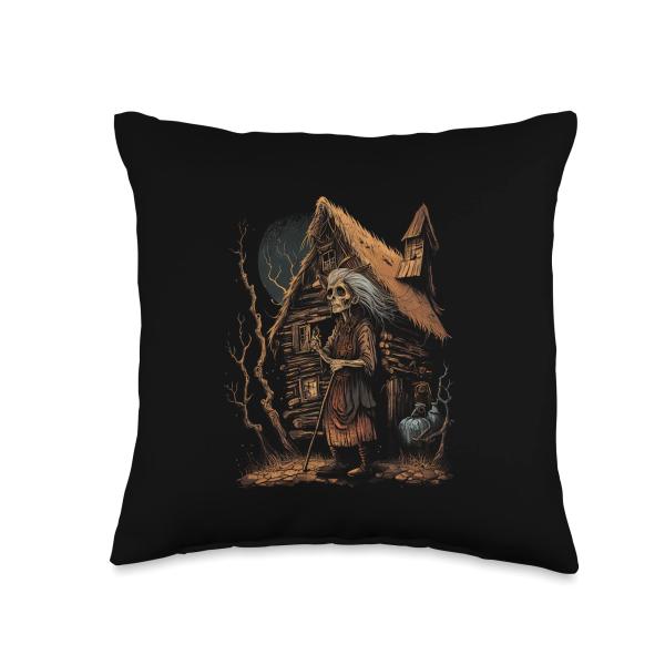 Walking House on Chicken Legs Slavic folklore Baba Yaga Art Throw Pillow