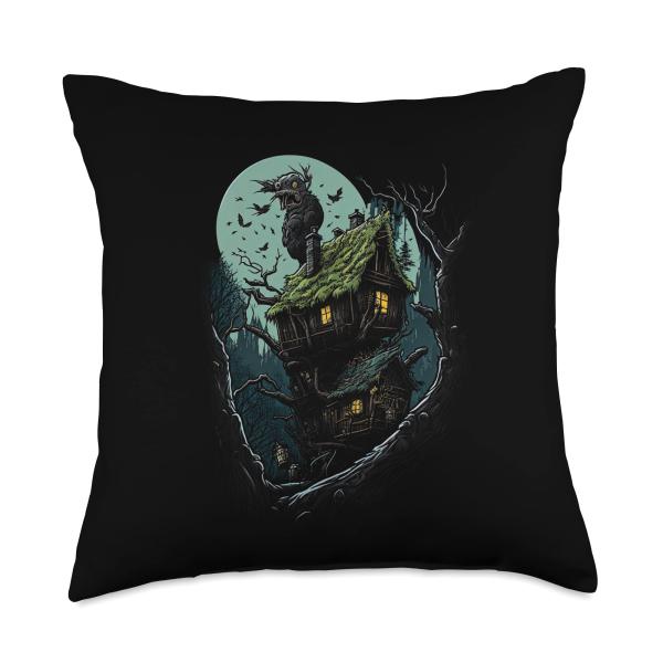 Walking House on Chicken Legs Slavic folklore Baba Yaga Art Throw Pillow