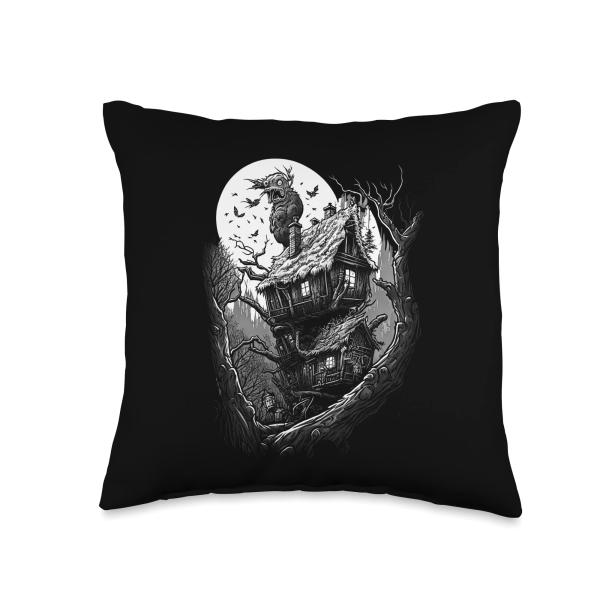 Walking House on Chicken Legs Slavic folklore Baba Yaga Art Throw Pillow