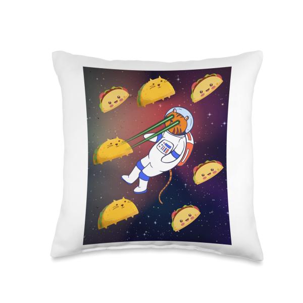Astronaut Space Laser Beam Eye Cat Taco Pizza Burger Throw Pillow