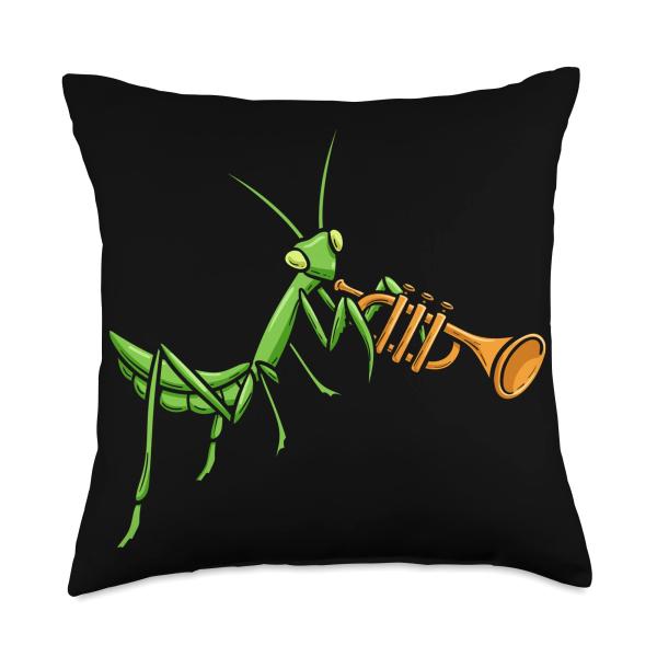Praying Mantis Violin Bug Catcher Musical Instrument Throw Pillow