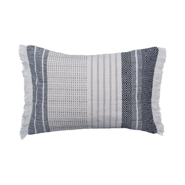 carol ＆ frank Berkley Onyx Woven Striped Blocked White Grey Black Accent Pillow 14" x 22" w/Tassels Home Living Room Sofa Couch Chair Bed Bedroom Lux