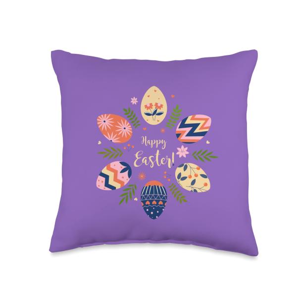 Happy Christian Easter Egg Hunt For Women Kids Throw Pillow