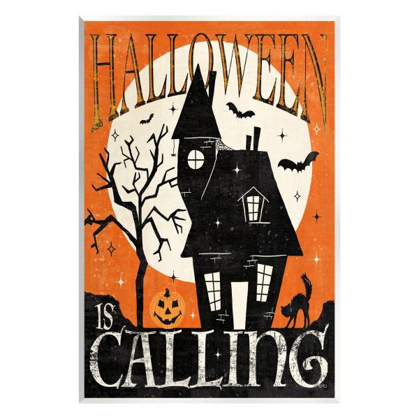 Stupell Industries Halloween Is Calling Haunted House Wood Wall Art, Design by Veronique Charron