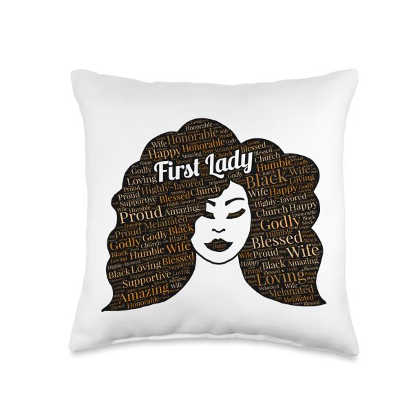 First Lady | Pastor's Wife Black Woman Afro Words Throw Pillow